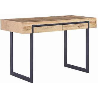 Beliani Scrivania in mdf legno chiaro con 2 cassetti struttura in metallo nero 120 x 55 cm cassettiera stoccaggio casa ufficio Vida