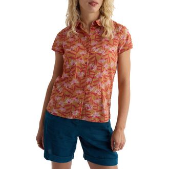 Seasalt Cornwall Rushmaker Floral Organic Cotton Voile Button-Up Shirt in Echinacea Stems Dark Sienna at Nordstrom, Size 12 Us