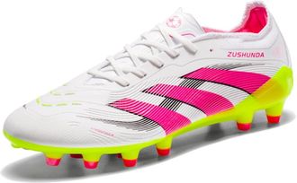 Generic Breathable Lightweight Low-Top Soccer Shoes for Men Youth with Long Studs Comfortable Durable Football Cleats, Spike --- White Rose Red, 4.5 UK