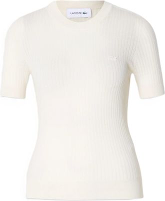 Lacoste White Short Sleeve Ribbed Knit Top