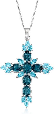 Ross-Simons London and Swiss Blue Topaz Cross Pendant Necklace in Sterling Silver