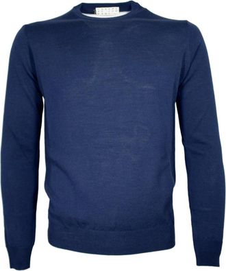 Cashmere Company Merino Rondehals Trui - Heren - Ronde hals truien - Blauw - XL - Wol - Truien & Vesten
