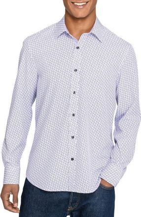 ConStruct Slim Fit Pinwheel Floral Performance Long Sleeve Shirt in White/purple at Nordstrom, Size Xx-Large