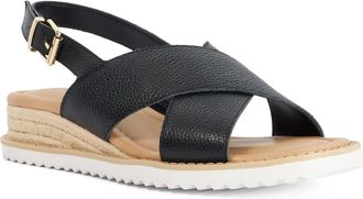 Dune London Womens Ladies Lemesos - Low Raffia Wedge Sandals - Black Leather - Size UK 6