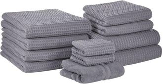 Beliani Conjunto De 11 Toallas Toalla De Ba&ntilde;o Y Alfombrilla De Ba&ntilde;o De Algod&oacute;n Gris Low Twist Para Invitados Areora