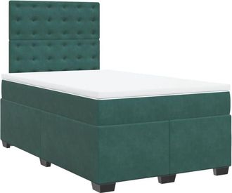 vidaXL Box Spring Bed with Mattress Dark Green 120x200 cm Velvet Vidaxl