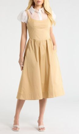 ASTR the Label Carrington Mixed Media Midi Dress in Khaki White at Nordstrom, Size X-Small