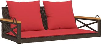 vidaXL Banco Columpio Con Cojines Rat&aacute;n Sint&eacute;tico Marr&oacute;n 109x62x40 Cm Vidaxl