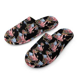 Generic Flamingo Beach Mens Cozy Memory Foam Slippers Warm Cotton House Shoes Comfy Slipper for Indoor Outdoor