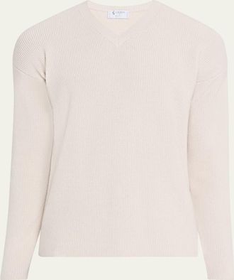 Bergdorf Goodman Mens Cashmere and Wool Rib V-Neck Sweater