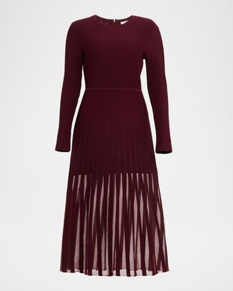 Milly Sheer Ribbed A-Line Midi Dress