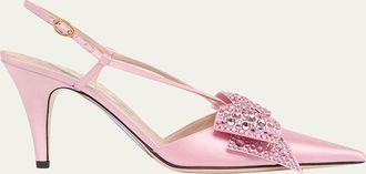 Valentino Garavani 85mm Bowow Embellished Satin Slingback Pumps