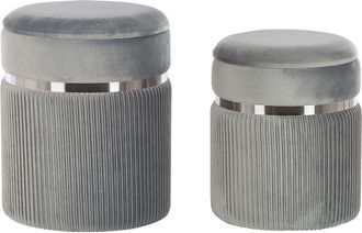 Beliani Conjunto De 2 Pufs De Terciopelo Gris Claro Almacenaje Bandas De Metal Glamour Sala De Estar Dormitorio Camdenton