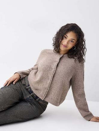 Twik Womens Scalloped trim boxy-fit Cardigan Sweater