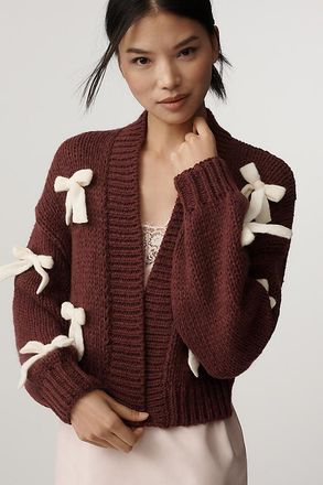 Maeve The Alicia 3D Bow Crop Cardigan Sweater by Maeve