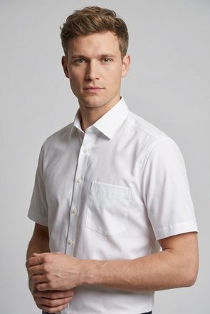 Marvelis Kurzarmhemd MARVELIS, Herren, Gr. 37, N-Gr, hellbeige, Web, Obermaterial: 100% Baumwolle, Hemden Kurzarmhemd, modern fit, Busnesshemd, New Kentkragen,