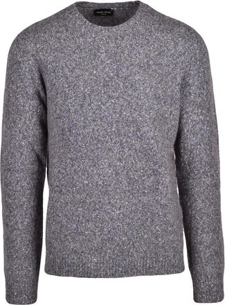 Roberto Collina Grey Textured Knit Cotton-Blend Crewneck Sweater