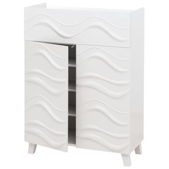 Hhg Nunca Usado] C&oacute;moda Hhg 352, Aparador Armario, Dise&ntilde;o Ondulado 3d Puertas Push-to-open 107x76x36cm, Blanco