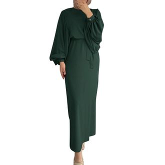 Generic Muslim Dresses, Womens Muslim Robes Satin Loose Solid Color Prayer Dress Prayer Robe Turkey Islamic Middle East Dubai Max Kaftan Full Length Green