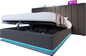 STILVORA Cama Con Arc&oacute;n 160 X 200 Cm De Lino, Cama Doble Con Led, 3 Usb Y Type-c, Sin Colch&oacute;n, Gris