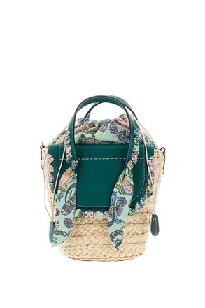 Cuba Lab Woven Raffia Bucket Bag with Leather Inserts