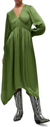 AllSaints Estelle Long Sleeve Asymmetric Hem Dress in Cactus Green at Nordstrom Rack, Size 0