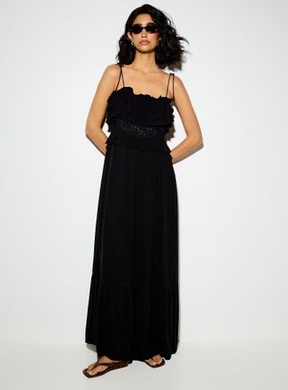 Icone Womens Crinkled-texture tie-strap ruffled maxi dress