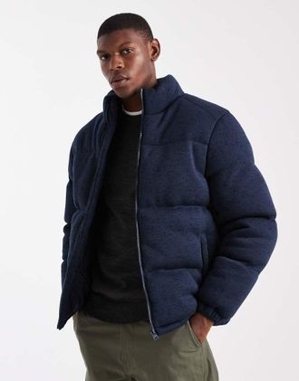 Brave Soul Piumino blu navy morbido al tatto con zip e collo a imbuto