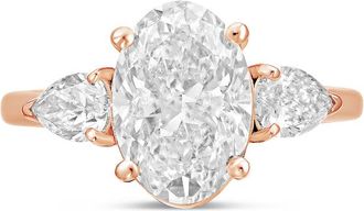 Diana M. Jewels 18kt rose gold lab grown 12ct oval diamond ring with pears on the sides