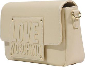 Love Moschino Womens Logo-Embossed Polyurethane Shoulder Bag Beige