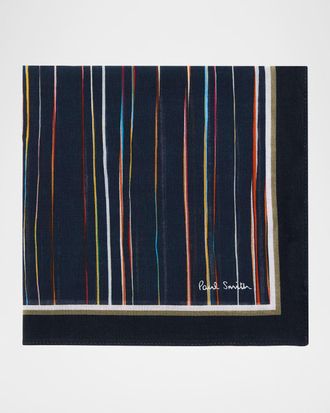 Paul Smith Men & apos;s Blurred Signature Stripe Cotton Pocket Square