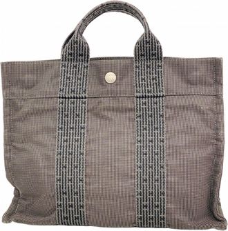 Herm&egrave;s Gray Canvas Tote Bag (Pre-Owned)