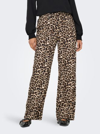 Only Schlupfhose ONLY ONLCLARA PULLUP PANT WVN OS, Damen, Gr. M (38), L&auml;nge 32, schwarz (schwarz aop:leo), Web, Obermaterial: 100% Baumwolle, animal-print,