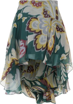 Etro Etro Womens Multicolor Asymmetric Silk Mini Skirt - Dark Green - Size EU 38 (Womens)