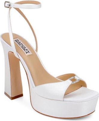 Badgley Mischka Romina Ankle Strap Platform Sandal in White Crepe at Nordstrom, Size 9.5