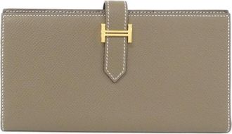 Herm&egrave;s Bearn Etoupe Gray Soufre Epsom Leather Long Wallet (Bi-Fold) (Pre-Owned)