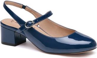 Johnston & Murphy Sienna Mary Jane Slingback Pump in Navy Patent Leather at Nordstrom, Size 7.5