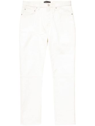 Purple straight-leg leather trousers - White