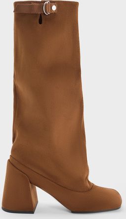 Charles & Keith Robbie Faux Suede Side-Buckle Block-Heel Knee-High Boots