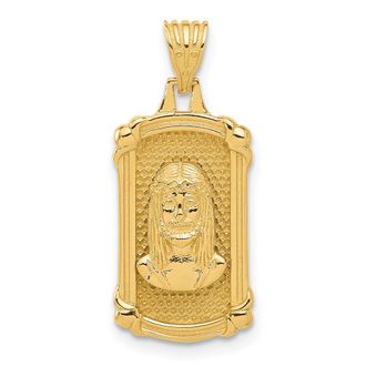 Diamond2Deal 14k Yellow Gold Polished Textured Dog Tag Jesus Pendant