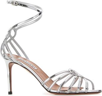 Aquazzura Womens Sweetheart Heel Sandal Silver Leather
