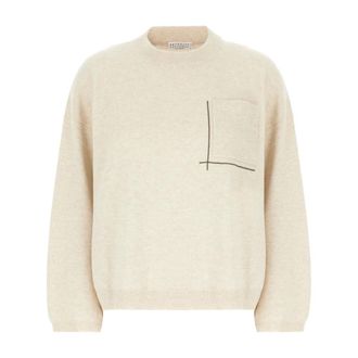 Brunello Cucinelli Brunello Cucinelli, Round-neck Knitwear, female, Beige, Size: L Virgin Wool, Cashmere and Silk Sweater