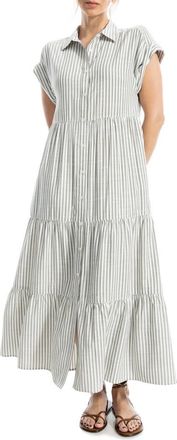 Max Studio Tiered Maxi Shirtdress in Ivory/Olive Stripe at Nordstrom Rack, Size X-Large