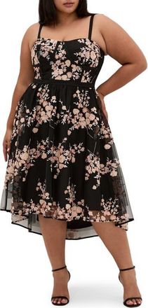 City Chic Ambrosia Sequin Floral Print High-Low Dress in Black at Nordstrom, Size Xs
