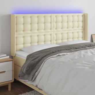 vidaXL Cabecero Con Led Cuero Sint&eacute;tico Color Crema 147x16x118/128 Cm Vidaxl