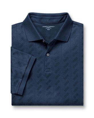 CHARLES TYRWHITT Textured Cotton Polo - Navy Size Large by Charles Tyrwhitt