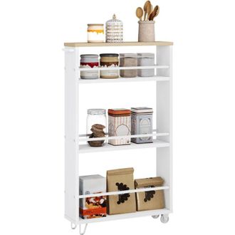 Woltu Carrito De Almacenamiento Delgado Para Cocina Y Ba&ntilde;o, Ahorra Espacio, 3 Estantes, Roble Claro Y Blanco - Woltu