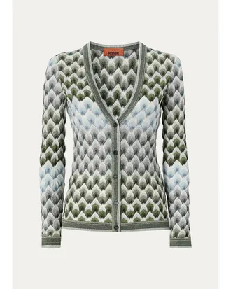 Missoni Metallic Lace Knit Slim V-Neck Cardigan