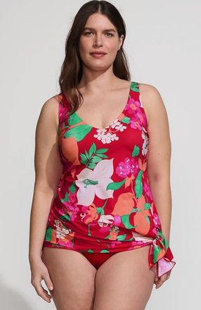 Lands End Slender Suit Fauxkini One Piece Swimsuit in Coral Rose Lilies at Nordstrom, Size 22W