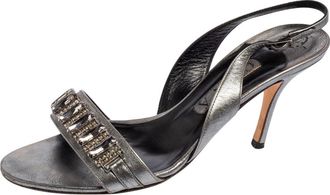 Gina Metallic Bronze Leather Crystal Embellished Naomi Slingback Sandals